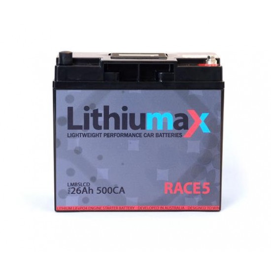 LITHIUMAX LITHIUM BATTERIES - RACE5 LCD 500CA ULTRA-LITE ENGINE STARTER BATTERY