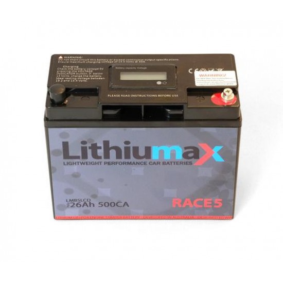 LITHIUMAX LITHIUM BATTERIES - RACE5 LCD 500CA ULTRA-LITE ENGINE STARTER BATTERY